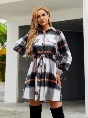 Long-Sleeved Retro Check Coat Women