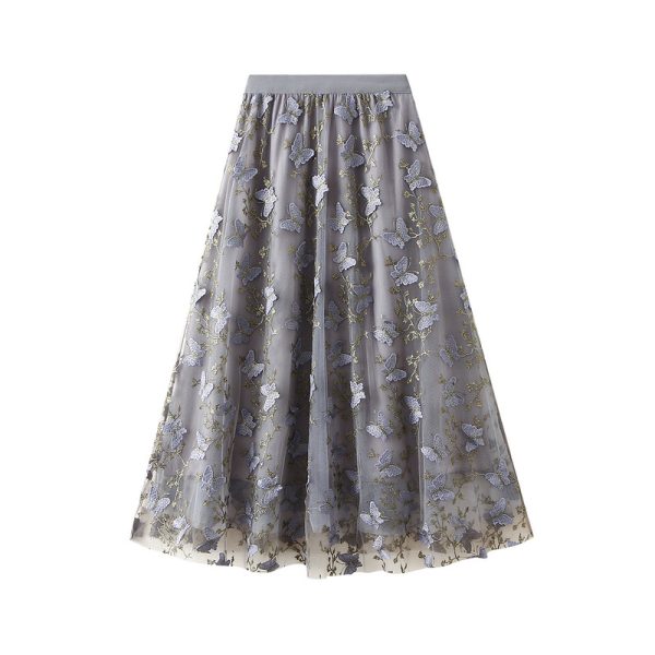 Summer Embroidered Butterfly Mesh Skirt