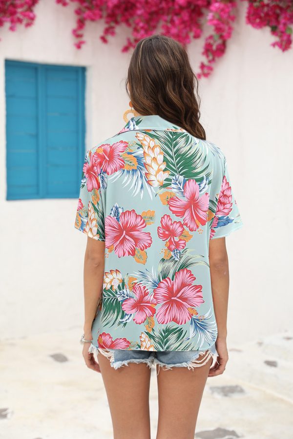 Floral Print Collared Shirt | Women's Short Sleeve Pleated Top