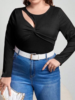 Plus Size Autumn Slim Long Sleeve T-Shirt - Stylish Cutout Design