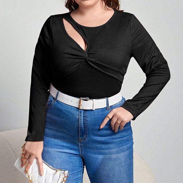 Plus Size Autumn Slim Long Sleeve T-Shirt - Stylish Cutout Design