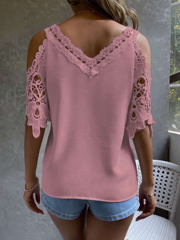 Lace V-Neck Off-Shoulder T-Shirt