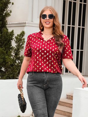 Plus Size V-Neck Short Sleeve Office T-Shirt