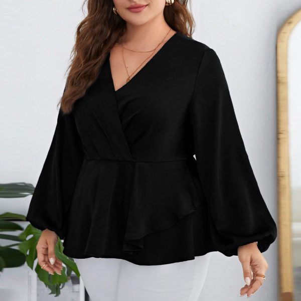 Plus Size Solid Color Chiffon Cinched Sleeve Shirt