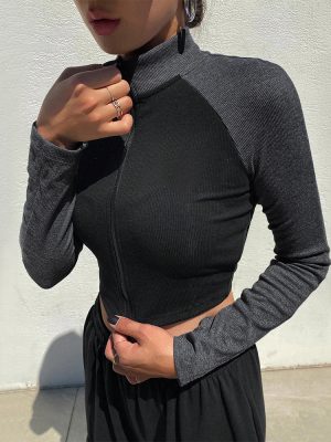 Trendy Cool Sexy Contrast Zip T-Shirt