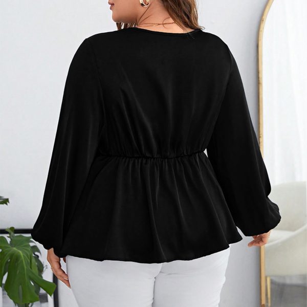 Plus Size Solid Color Chiffon Cinched Sleeve Shirt