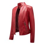 Stand Collar Zipper Leather Motorcycle Short Coat