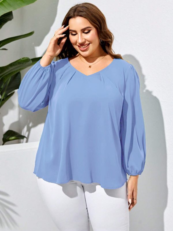 Plus Size V-Neck Puff Sleeve Shirt