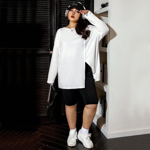 Plus Size Side Slit Mid-Length T-shirt