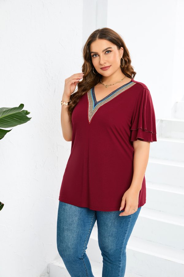 Lace V-Neck Solid Color T-Shirt | Spring-Summer Fashion Top