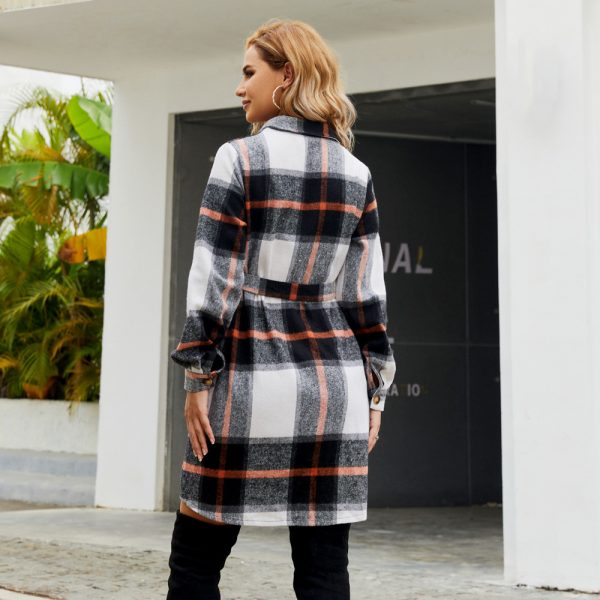 Long-Sleeved Retro Check Coat Women