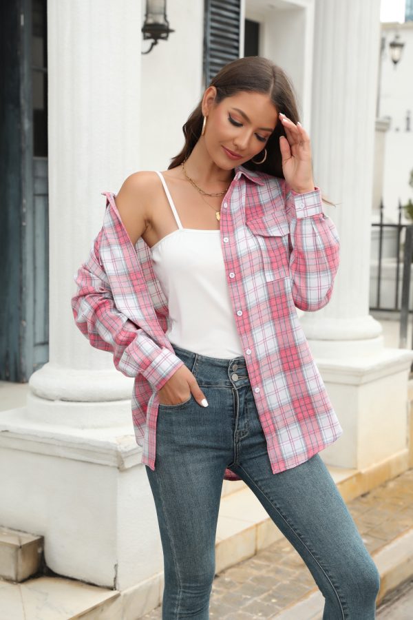 Plaid Button Shirt Jacket Women