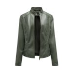Stand Collar Zipper Leather Motorcycle Short Coat