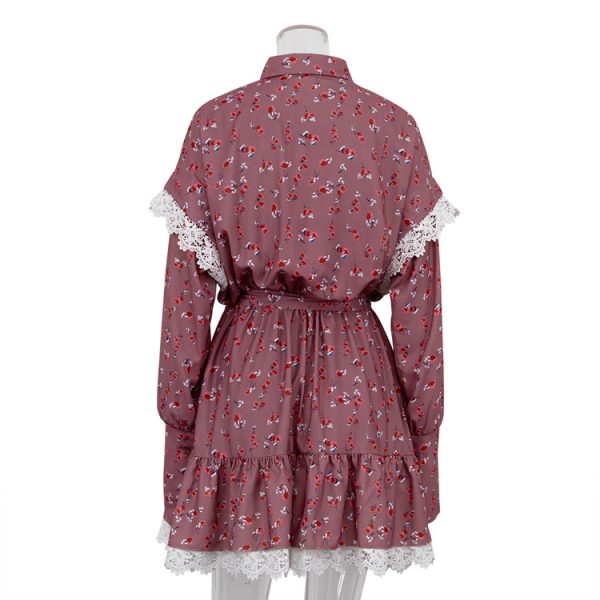 Autumn Floral Polo Collar A-line Dress