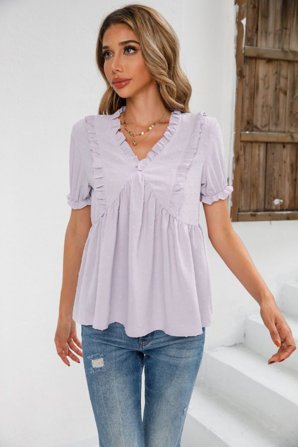 Office Chic V-Neck Short Sleeve Shirt: Women's Top