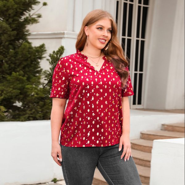 Plus Size V-Neck Short Sleeve Office T-Shirt