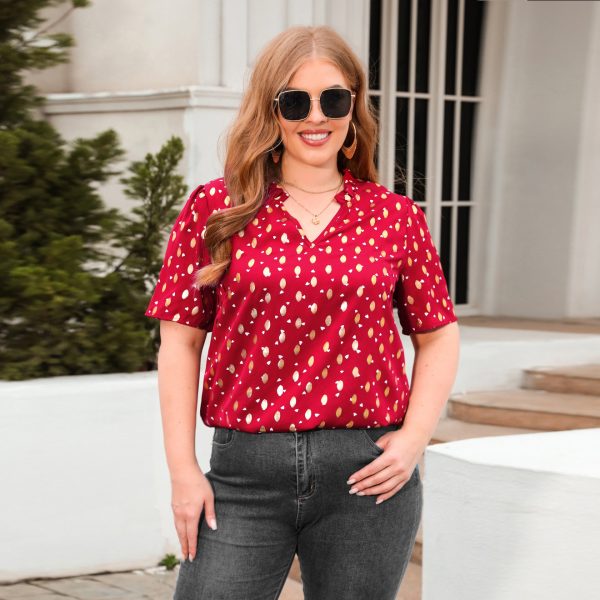 Plus Size V-Neck Short Sleeve Office T-Shirt