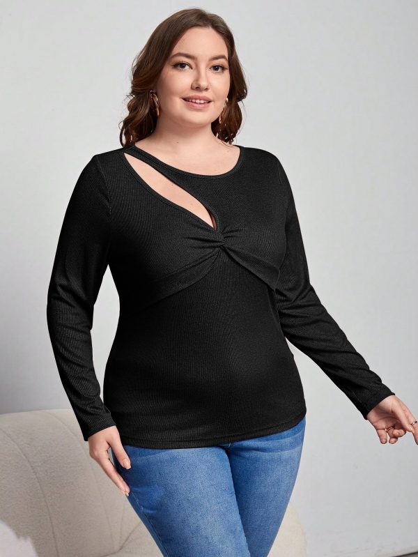 Plus Size Autumn Slim Long Sleeve T-Shirt - Stylish Cutout Design