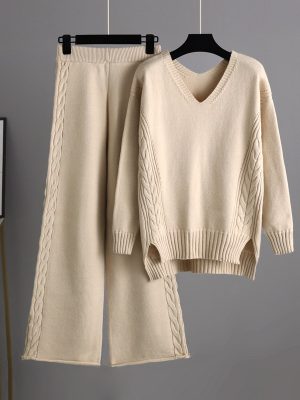 Autumn Korean Sweater Suit: Wide Leg Chic