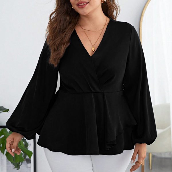 Plus Size Solid Color Chiffon Cinched Sleeve Shirt