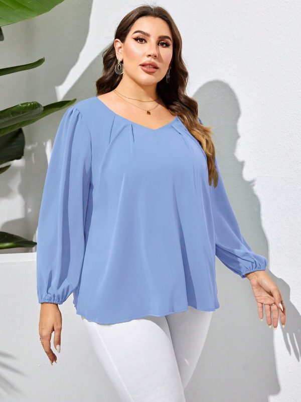 Plus Size V-Neck Puff Sleeve Shirt