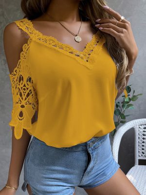 Lace V-Neck Off-Shoulder T-Shirt