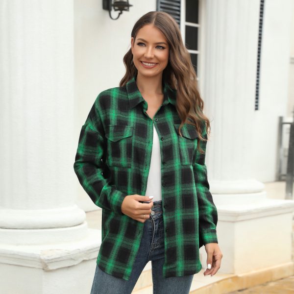 Plaid Button Shirt Jacket Women