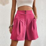 High-Waisted Shorts - Women's Solid Color Summer Wear