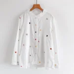 2022 New Japanese Small Fresh And Sweet Love Embroidery Cotton Long Sleeve Shirt