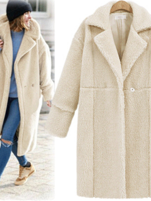 Classic White Mid-Length Woolen Coat for Women - Autumn/Winter Essential