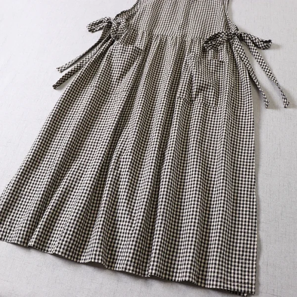 Japanese Spring Plaid Cotton Midi Dress