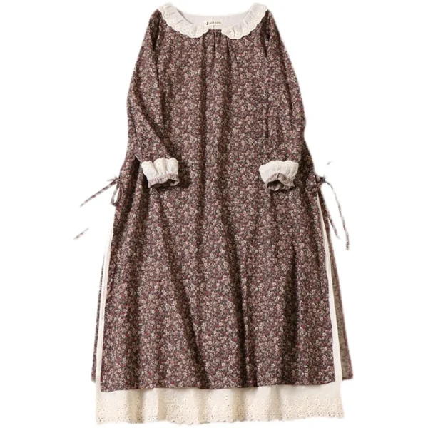 Japanese Literary Cotton Long Sleeve Midi Dress