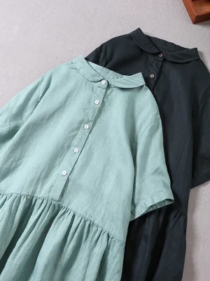 Japanese-Linen-Collar-Short-Sleeve-Dress-New-Linen-Dress-Robe-Summer-2022-1