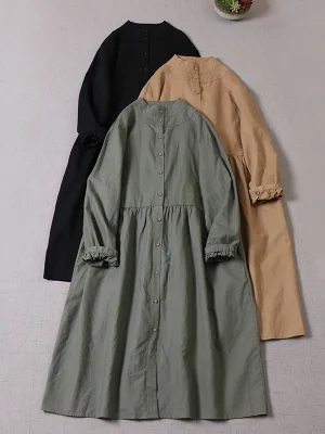 Japanese-Long-sleeved-Dress-Loose-Linen-Solid-Color-Spring-2023-Robe-Midi-Dress-1