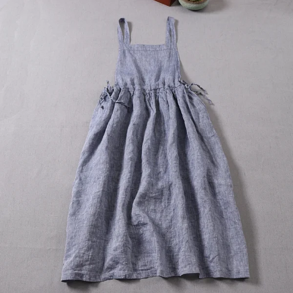 Eco-Friendly Japanese-Inspired Long Linen Strap Dress