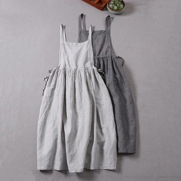 Eco-Friendly Japanese-Inspired Long Linen Strap Dress