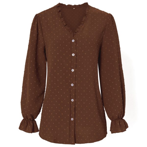 All-Matching V-neck Shirt: Polka Dot Casual Charm"