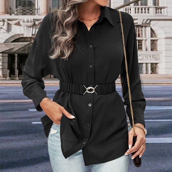 Versatile Mid-Length Long Sleeve Black Shirt