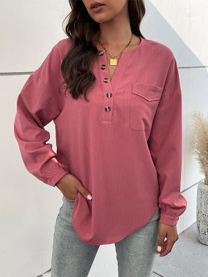 Solid Color Long Sleeve Shirt - Casual Spring