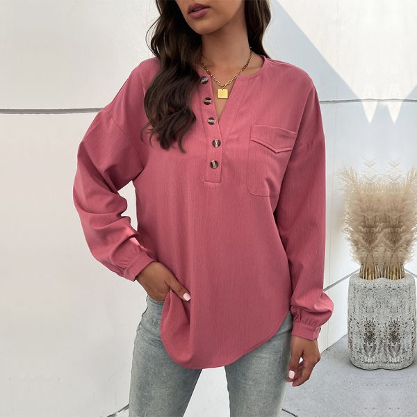 Solid Color Long Sleeve Shirt - Casual Spring