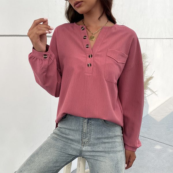 Solid Color Long Sleeve Shirt - Casual Spring