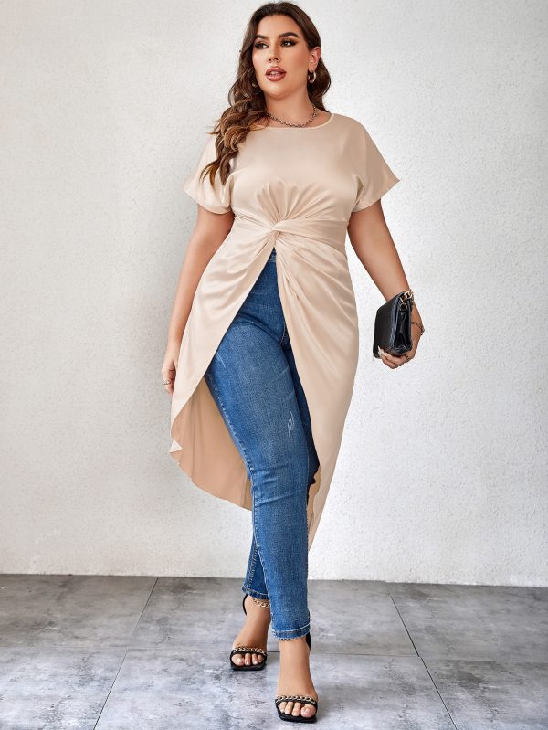 Solid Color Twist Sleeve Shirt - Plus Size