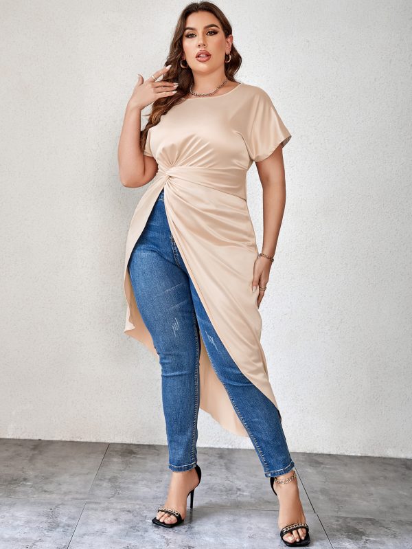 Solid Color Twist Sleeve Shirt - Plus Size