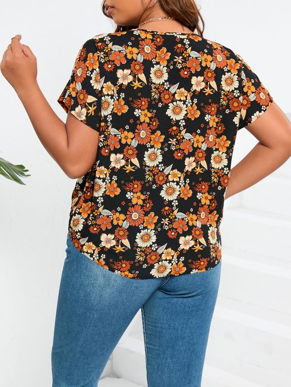 Printed V-Neck Shirt - Plus Size Summer