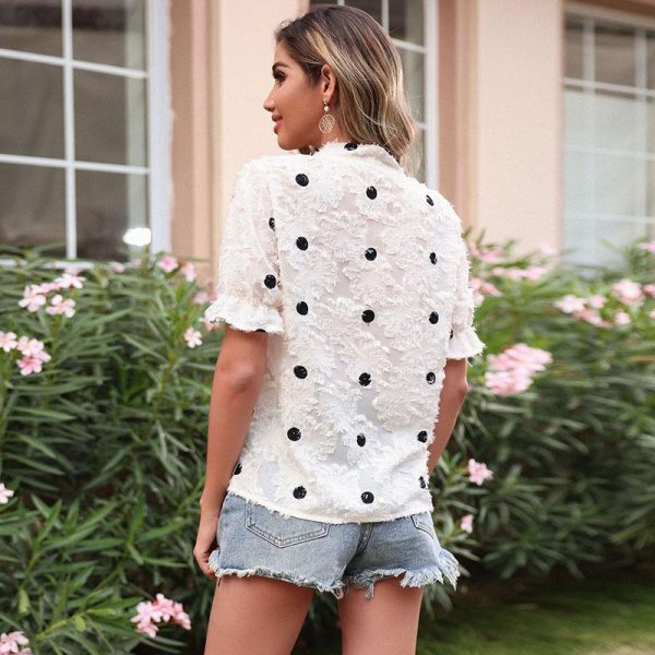 White Polka Dot Chiffon Shirt - Summer Style