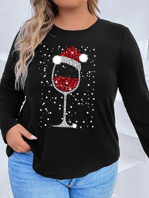 Christmas Long-Sleeved T-Shirt - Plus Size Autumn