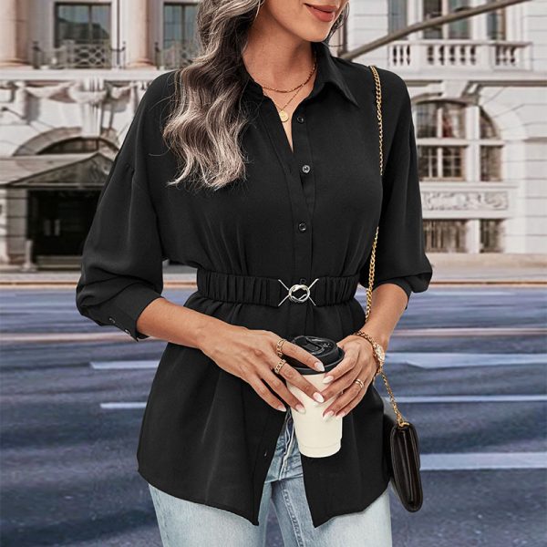 Versatile Mid-Length Long Sleeve Black Shirt