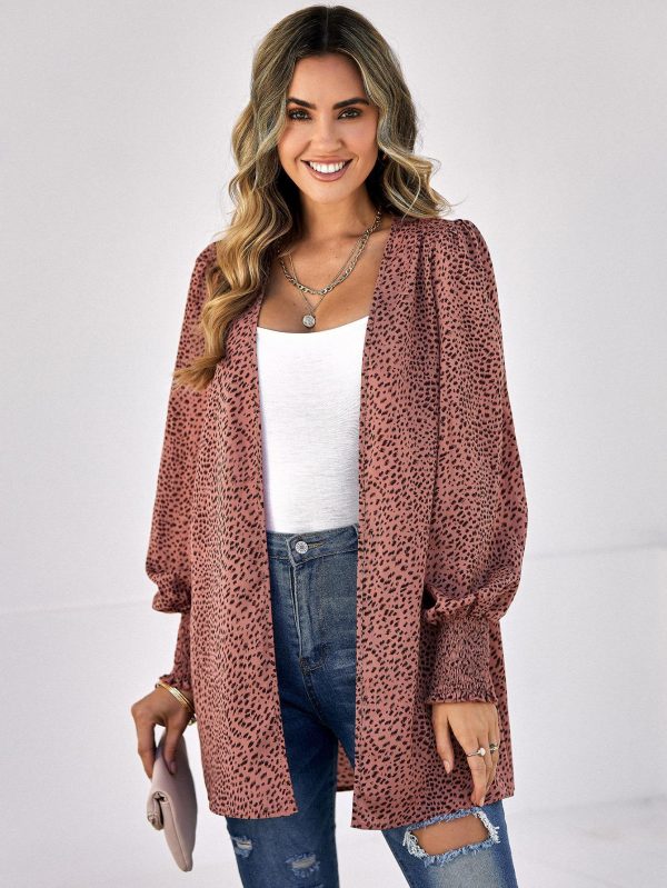 Leopard Print Lantern Sleeve Shirt