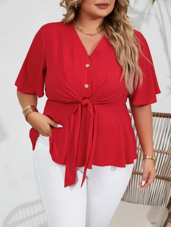 V-Neck Bandage Shirt - Plus Size Summer Top