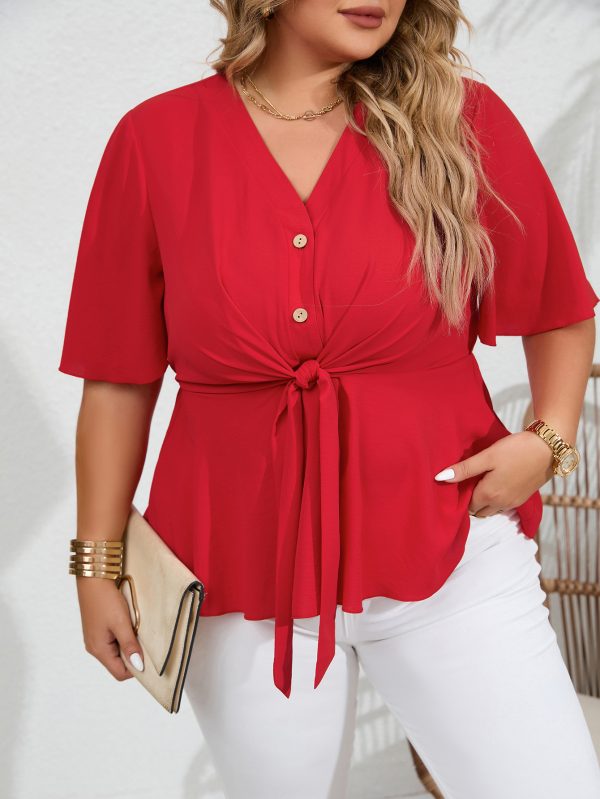 V-Neck Bandage Shirt - Plus Size Summer Top